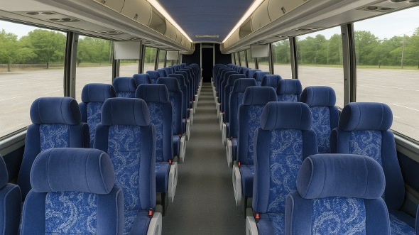 Interior of Charter Bus Company Cupertino's 56 Passenger Charter Bus in Cupertino