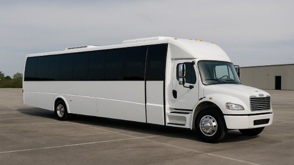 Exterior of Charter Bus Company Cupertino's Party Bus in Cupertino