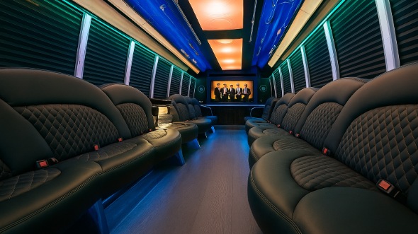 Interior of Charter Bus Company Cupertino's Party Bus in Cupertino
