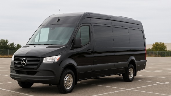 Exterior of Charter Bus Company Cupertino's Sprinter Limo in Cupertino